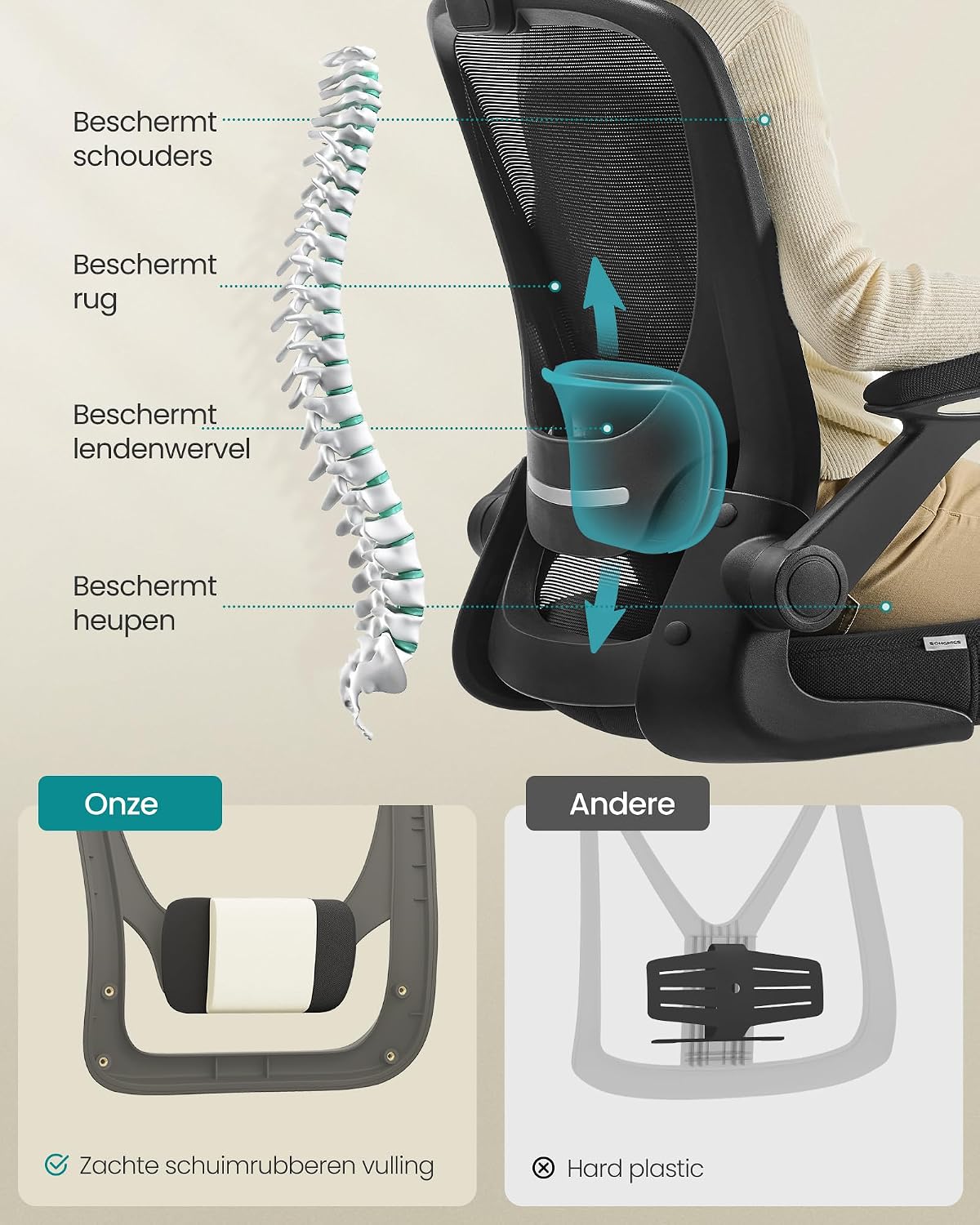 Songmics ergonomischer Bürostuhl OBN37BK – Klappbare Armlehnen – Schwarz
