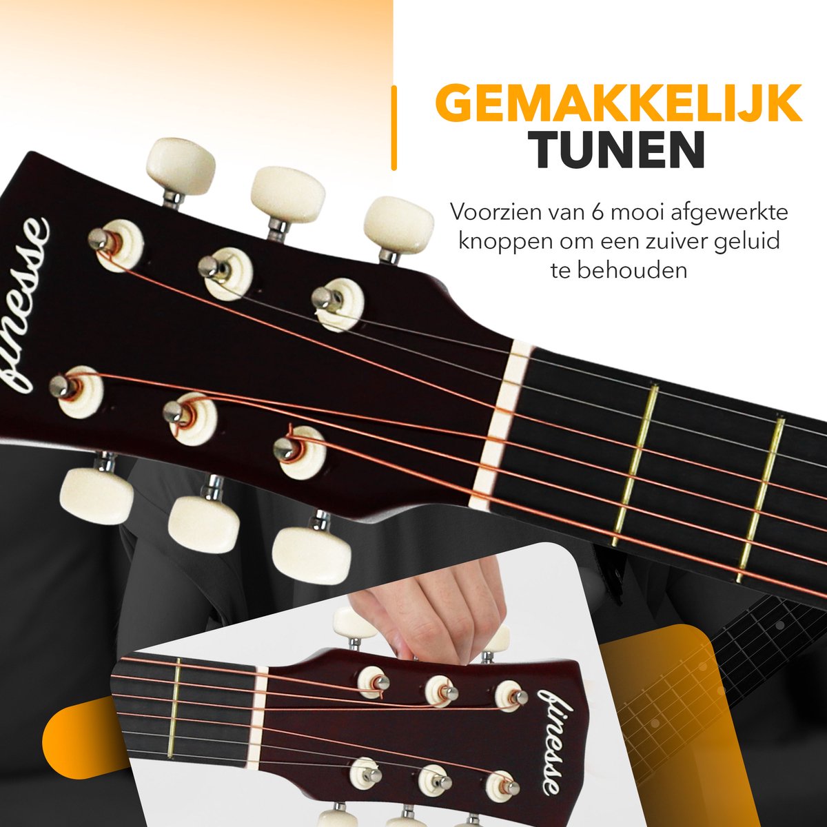 Finesse Akustikgitarren-Einsteigerset – 38 Zoll – Mit Zubehör und Videokurs – Schwarz
