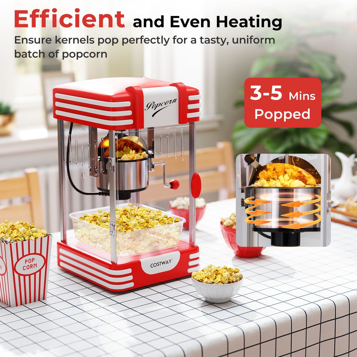 Coast Popcornmaschine – Retro-Kino-Stil – Warmhalte-Lampe – manuelle Bedienung – rot/weiß
