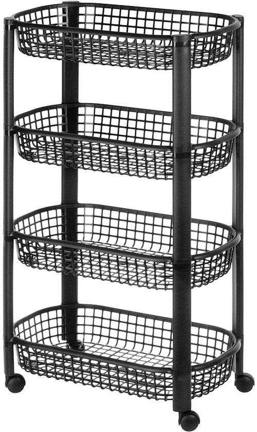 Excellent Houseware Küchenwagen Schwarz – 4-stöckiges Aufbewahrungssystem – 46,5 x 26 x 80 cm