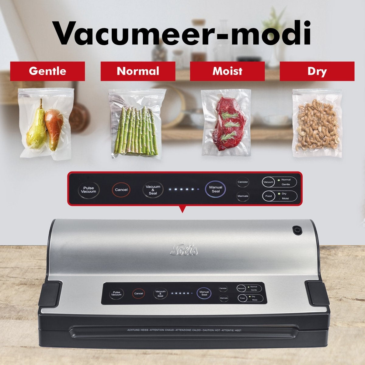 Solis Vac Prestige 575 Vakuumierer - mit Marinierfunktion und Schlauchanschluss - Vakuumierer inklusive Vakuumbeutel und Folie - Grau