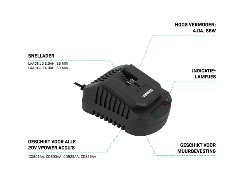 Schnellladegerät 20V - 86W - 4.0A - VPower 20V Plattform
