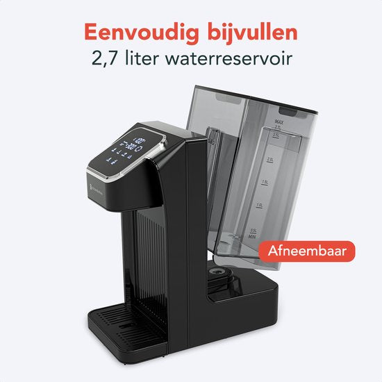 KitchenBrothers Heißwasserspender - Heißwasserhahn - 40-100°C - 100/150/200/250/300/350/400 ml - Instant Wasserkocher - 2.7L - Schwarz