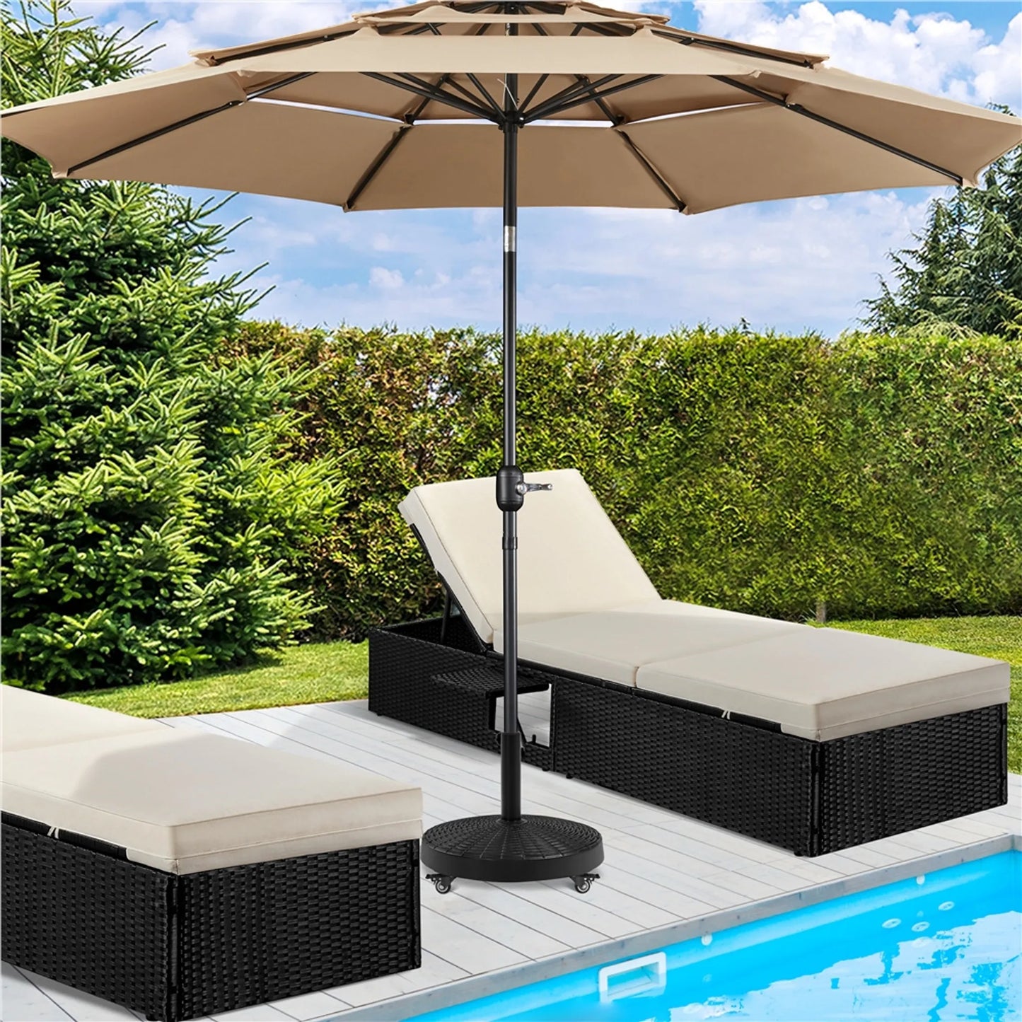 Yaheetech Sonnenschirmfuß auf Rädern 24 kg - Mit 4 Rollen mit Bremse und zwei Adaptern für Ø 38 mm und Ø 48 mm - Für Terrasse und Garten - Schwarzes Harz und Metall - 52 x 52 x 42 cm