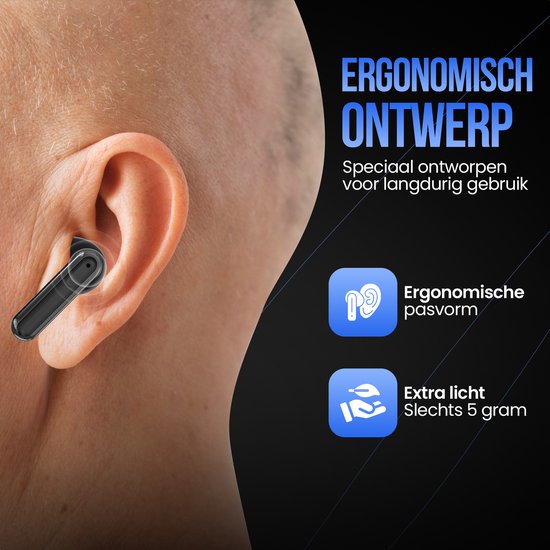 Strex Wireless Earphones - Aktive Geräuschunterdrückung - LED-Anzeige - Kabellose Bluetooth-Ohrhörer - Ohrhörer Wireless - Bluetooth 5.3 - Schwarz