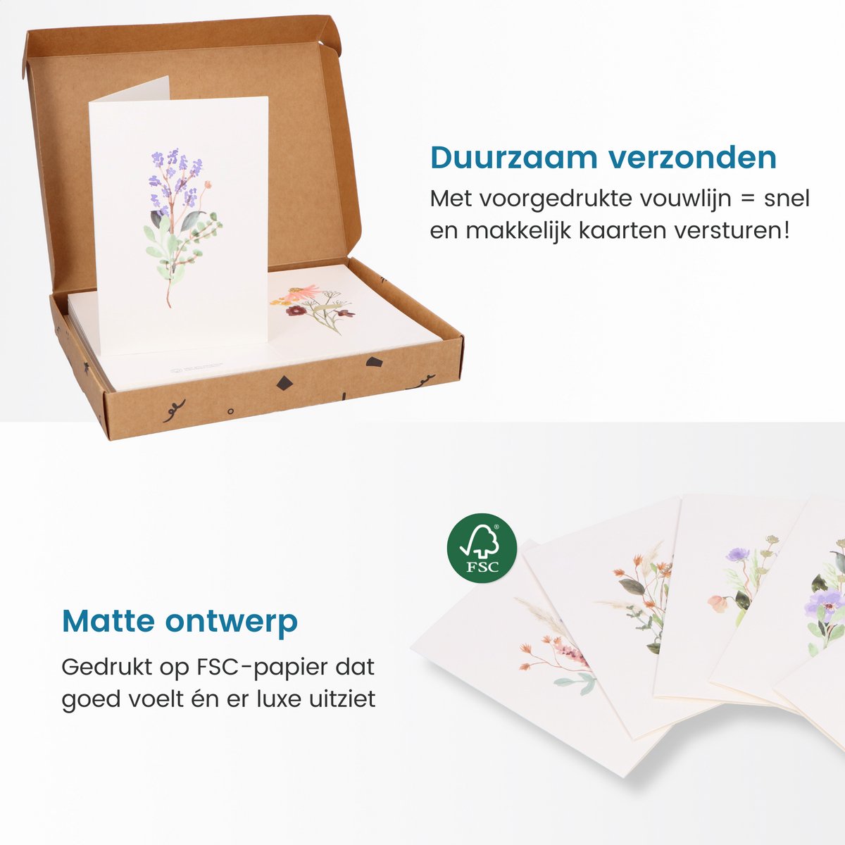 Partizzle - Trockene Blumen Grußkarten Set von 36 - 15 x 10 cm & Aquarell Design - Mit Kraft Umschläge und Blanko Innenseite - Für Hochzeit und Glückwunsch - Mehrfarbiges FSC Papier