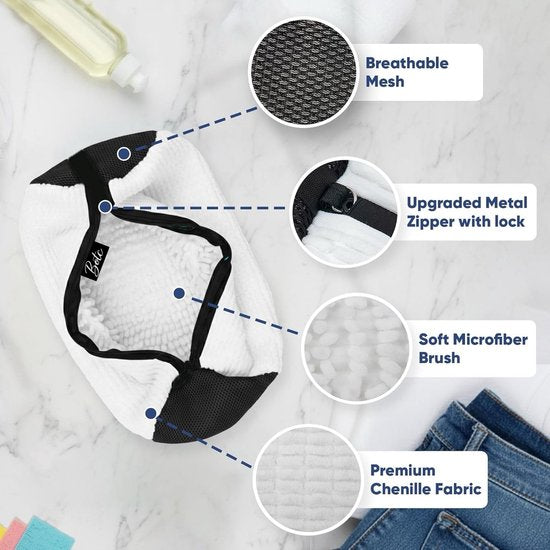 BOTC Schuhwaschbeutel-Set – 2 Stück – Wiederverwendbarer Schuhwaschbeutel – 360°-Tiefenreinigung mit Mikrofaser – Schützender Schuhwaschbeutel für Waschmaschine und Trockner – Weiß und Blau