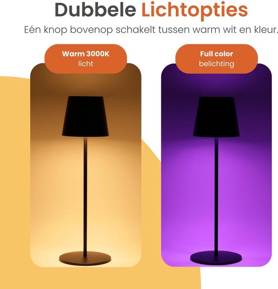 Goliving Chroma Tischlampe Wiederaufladbar - Kabellos und dimmbar - Touch Lampe - Nachtlampe Schlafzimmer & Wohnzimmer - RGBW - 37,5 cm - Schwarz