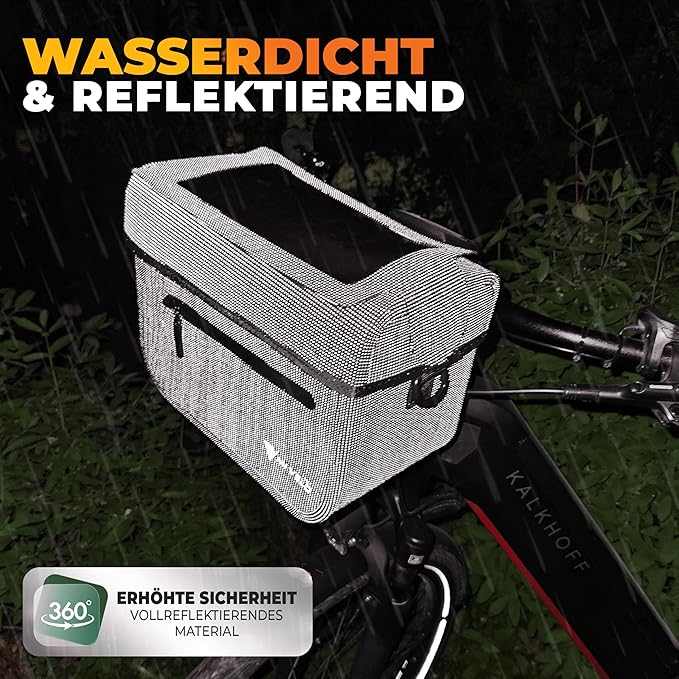 MIVELO Lenkertasche - 100% Wasserdicht & mit Handytasche - 7 Liter - Schwarz Reflektierend