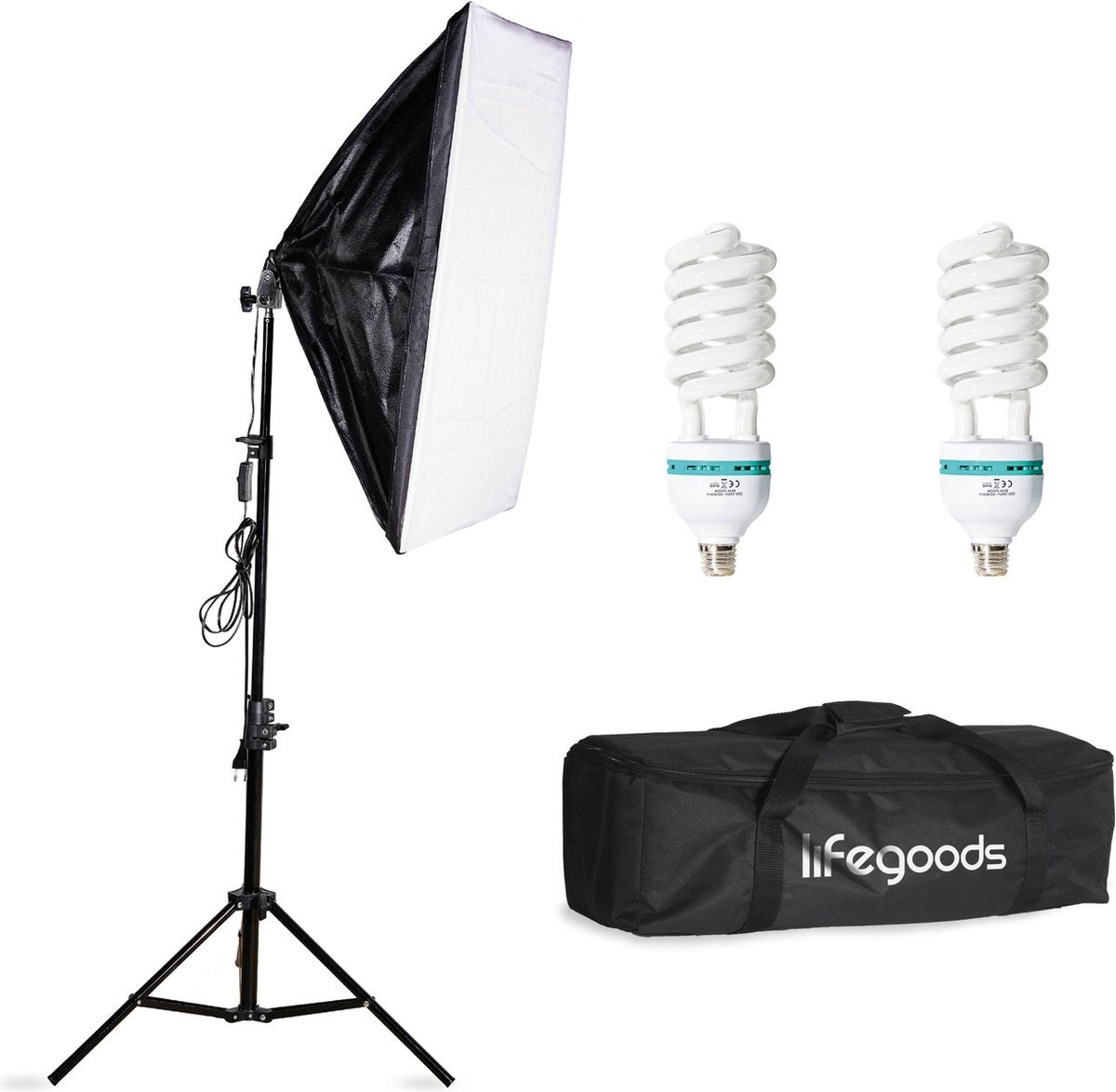 LifeGoods Softbox Studioleuchte - Komplettset mit Tragetasche - 50x70 cm - Schwarz