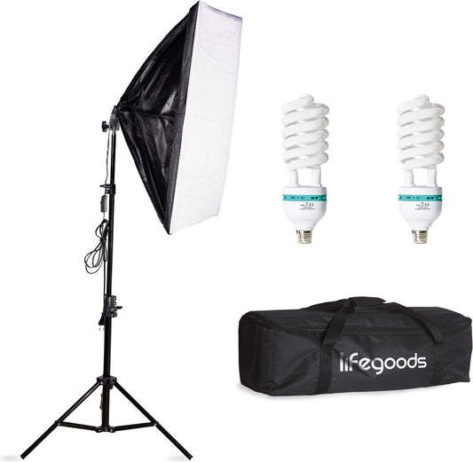 LifeGoods Softbox Studioleuchte - Komplettset mit Tragetasche - 50x70 cm - Schwarz