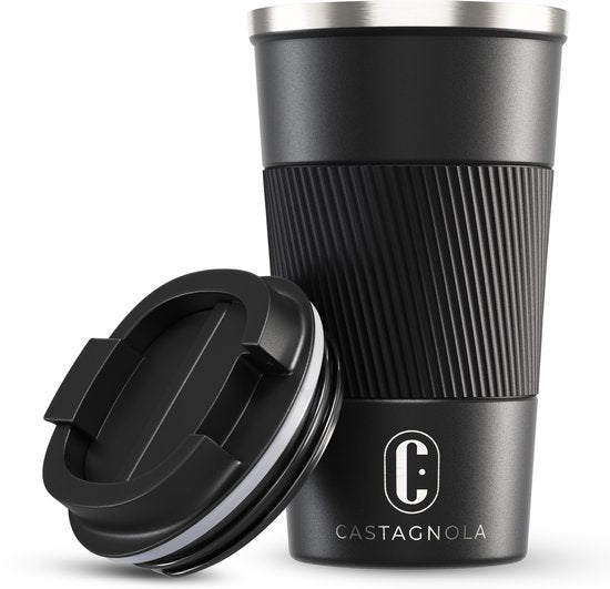 Castagnola Thermobecher – Kaffeebecher zum Mitnehmen – Reisebecher für Kaffee und Tee – Teebecher – 510 ml – Edelstahl – Schwarz