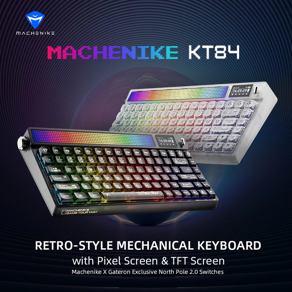 Machenike KT84-B84W 75 % mechanische Tastatur – Weiß – Gateron Yellow, RGB, Tri-Mode