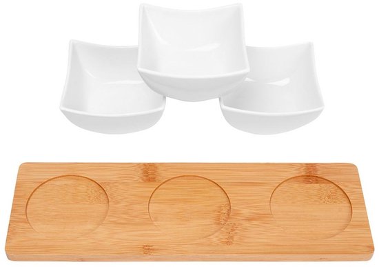Excellent Houseware – Servierbrett/Snackbrett – Häppchen/Soße/Tapas – Porzellan – inkl. 3 Schälchen