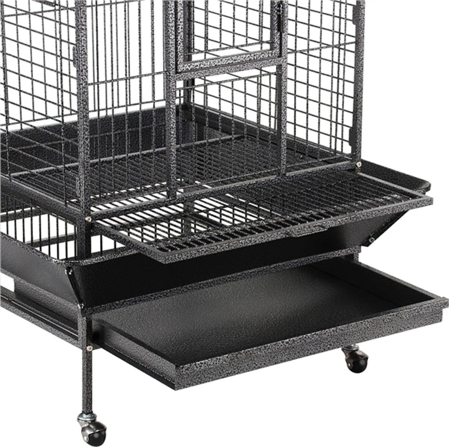 Yaheetech Vogelkäfig Papageienkäfig - 81 x 77 x 154-160 cm - Ausgestattet mit klappbarem viktorianischem Dach und Schmutzsammler und mobilem Sockel - Für Papageien und große Vögel - Schwarz gehämmertes Metall