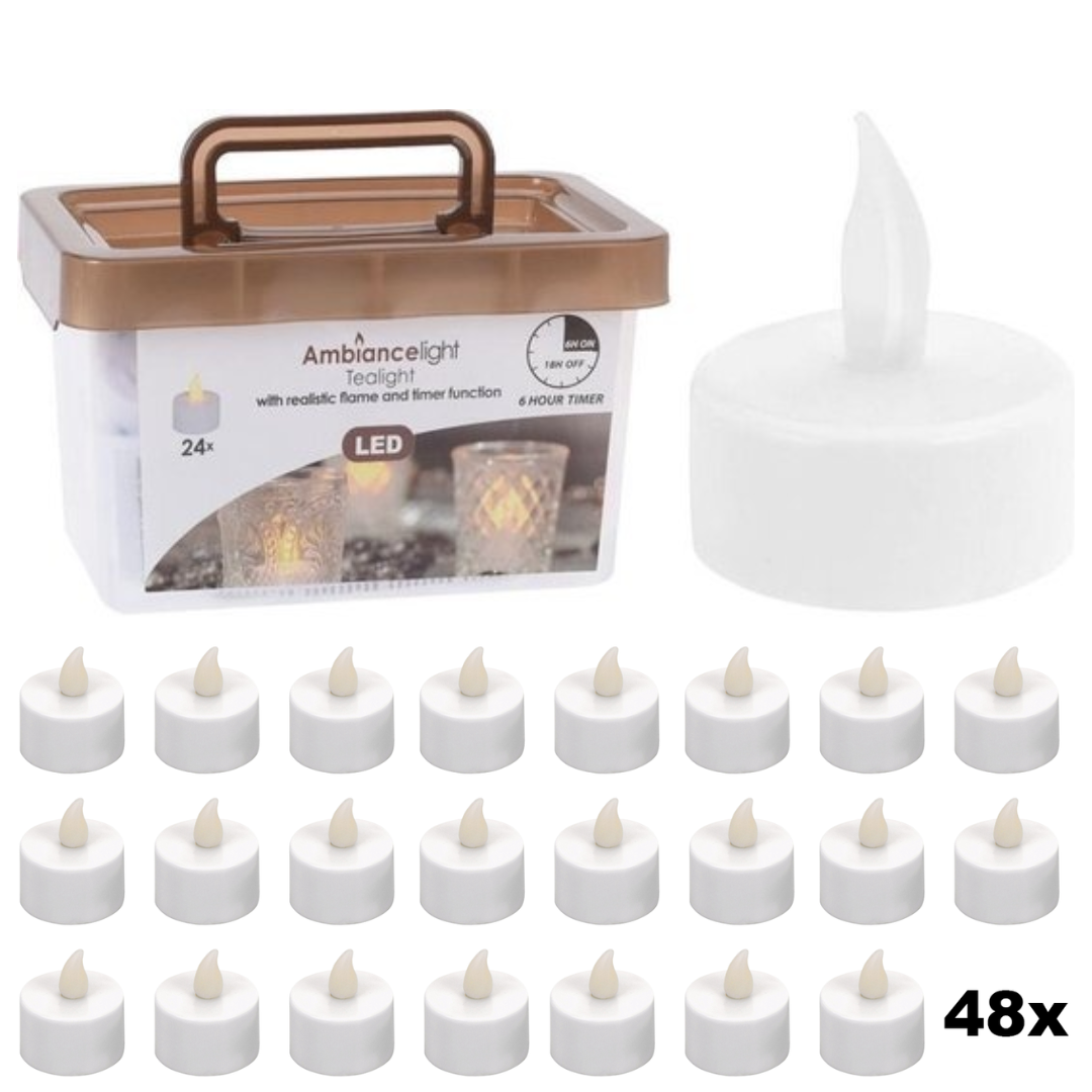 Teelichter LED - Box mit 48 Stück INKLUSIVE Batterie UND Timer
