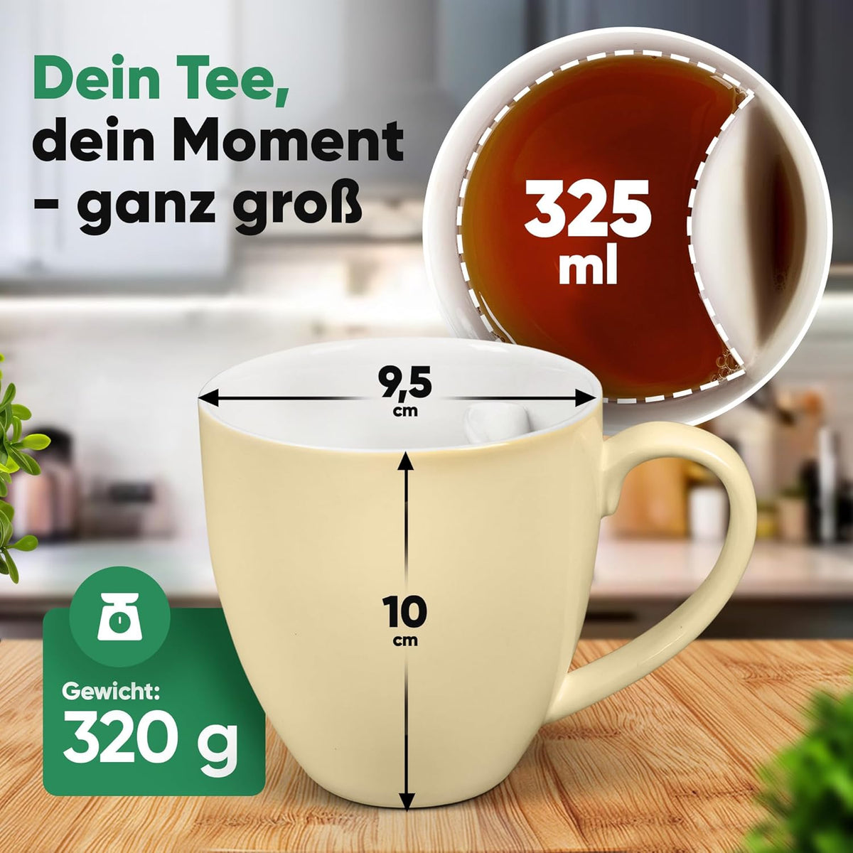 Neighbour's Friend Patentierte Teetasse beige Geschenk Box I Keramik Tasse groß 325ml I Teebecher Steingut I Keramiktasse für Tee I Spülmaschinengeeignet Teetassen I Modernes Design für Teetrinker