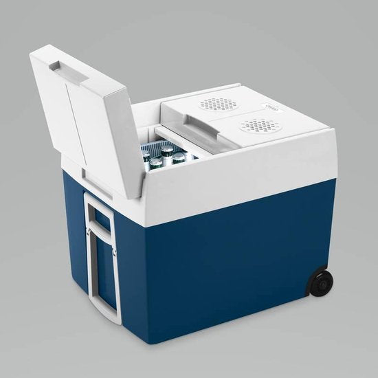 Mobicool MT48W thermoelektrische Kühlbox mit Rollen – 48 l – 12/230 V – blau/weiß