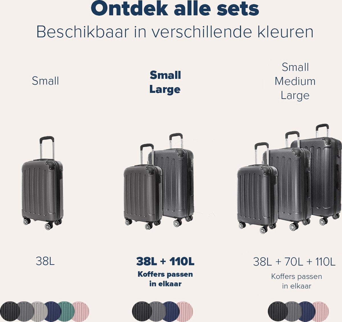 TRVLMORE - Kofferset - 2 Stück - 38L (Handgepäck) + 110L - Dunkelgrau