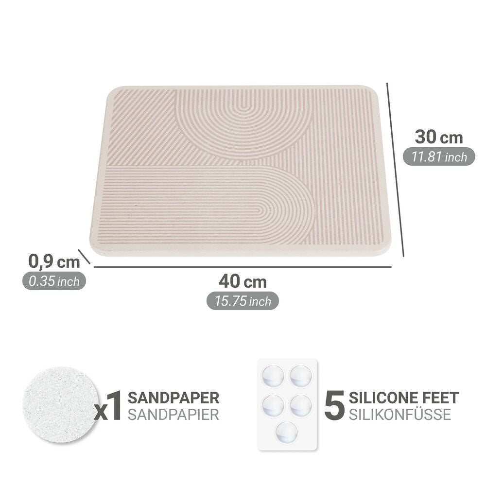 WENKO Damon Abtropfmatte Beige – 40 x 30 cm – Diatomit – Schnelltrocknend
