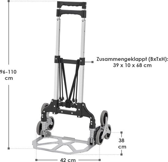 Juskys Zusammenklappbarer Treppenwagen / Steeple Trolley - Max. 80 kg - Inkl. Handschuhe & Expansionsseil
