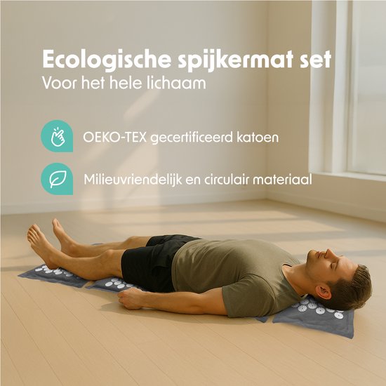 LifeGoods Akupressurmatte Eco - Komplettset - Kissen / Tragetasche / 2x Triggerpunktball - Shakti-Matte - Nagelmatte - 72x43x2cm - Grün/Weiß