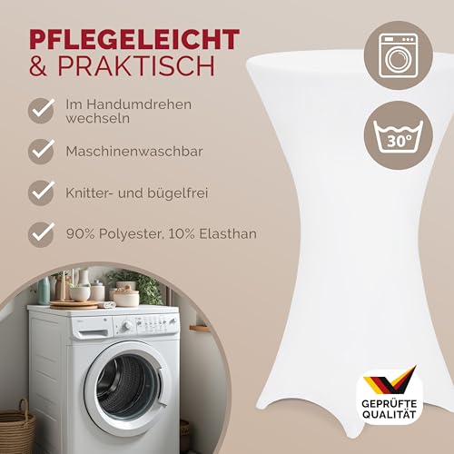 Detex Tischbezug für Cocktailtisch, elastisch – 5 Stück – Weiß