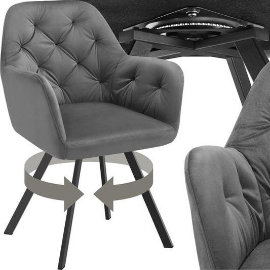 tectake - Drehstuhl in Samtoptik - Esszimmerstuhl mit Armlehnen - Ergonomischer Sitz und Rückenlehne - 180-Grad-Drehung - Moderner Stuhl mit Stahlbeinen - Verschiedene Farben - Anthrazit