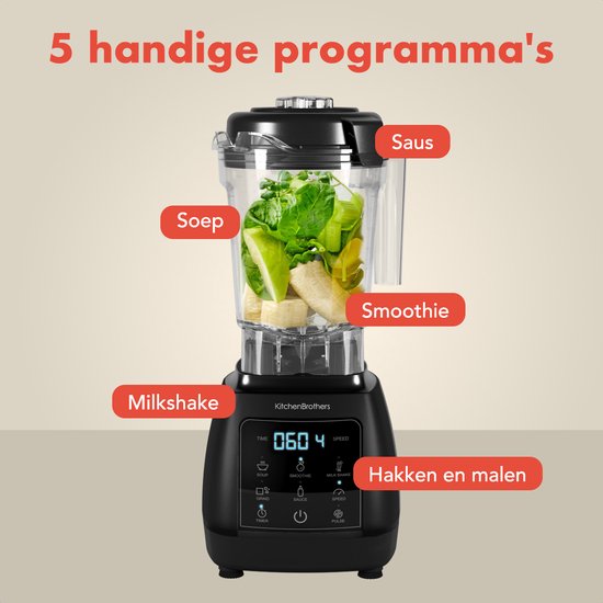 KitchenBrothers 2-in-1 Power Blender - 1600W - 2L - Komplettset mit Zerkleinerer und To-go Cup - Smoothie Maker - Ice Crusher - Schwarz