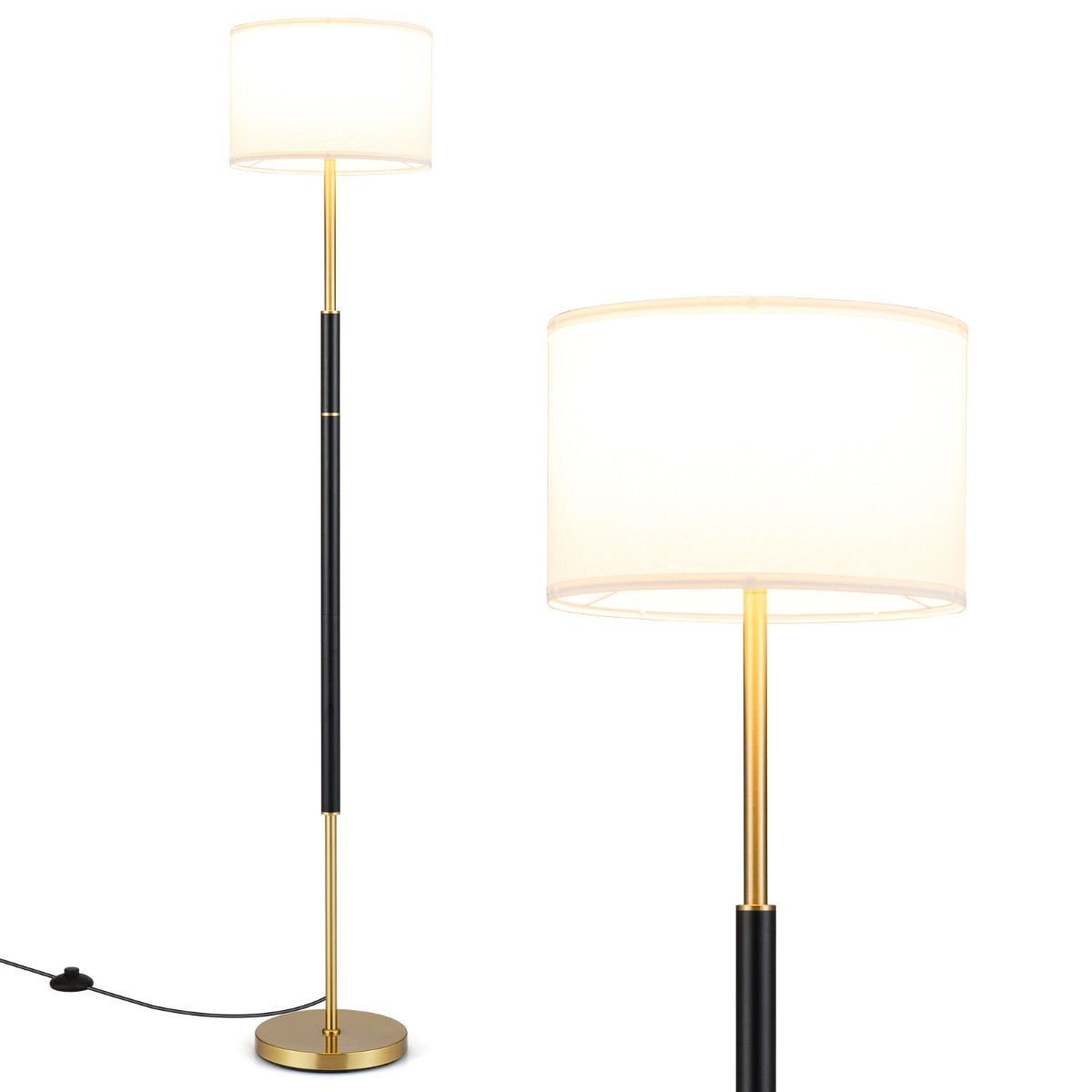 Coast Stehlampe – Lampenschirm aus Leinen – Fußschalter – schwarz – 165 cm