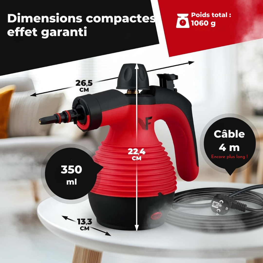 Neighbour's Friend Manueller Dampfreiniger - Mit Dampfregulierung - Inklusive Zubehör - 350ml Tank - Rot