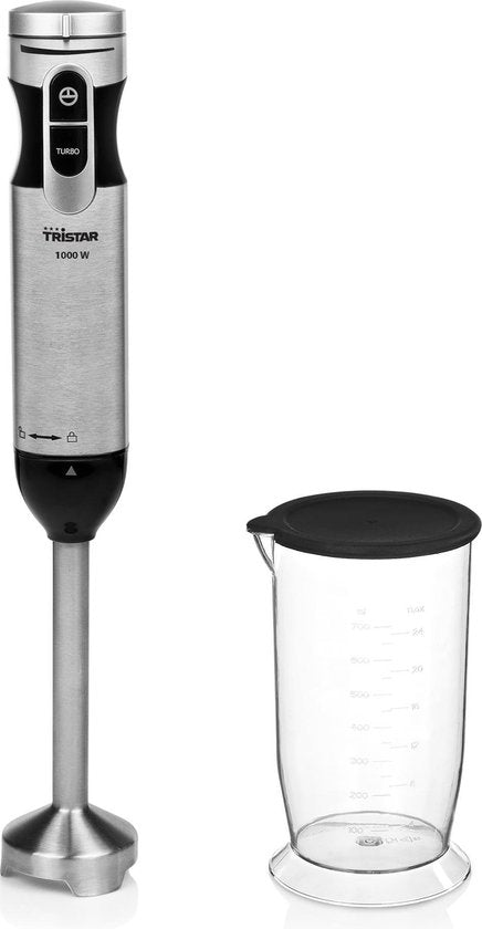 Tristar Stabmixer 1000 W – MX-4829 – 1 Geschwindigkeitsstufe mit Turbo – inkl. Messbecher – Edelstahl