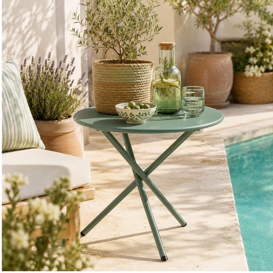 Ambiance Garten-Beistelltisch – grün – Metall – Durchmesser 48 cm – Höhe 48 cm – rund – Couchtisch