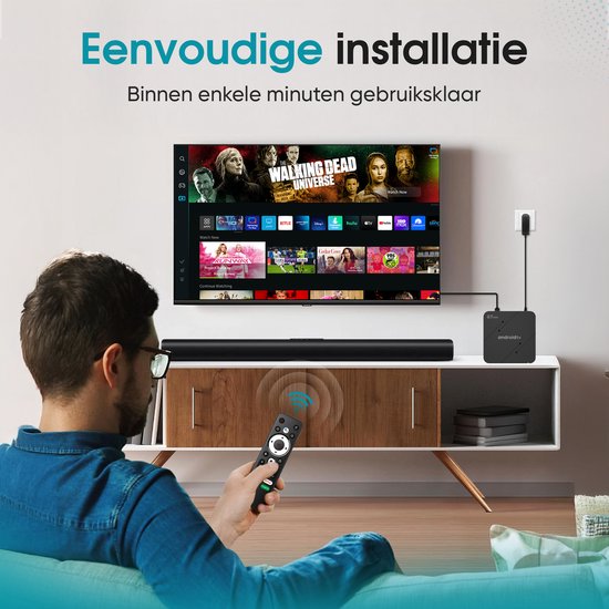 Tibagoods Mediaplayer - Android TV Box 4K HDR - Geeignet für Chromecast Streaming - Mediabox - TV Dongel - Streaming Box mit Wifi - Erstellen Sie Ihren SMART TV - Geeignet für alle Arten von Streaming-Apps