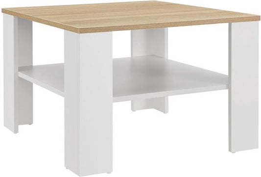 Couchtisch aus Holz - 60 x 60 cm - Weiß / Holzfarbe - 2 Etagen