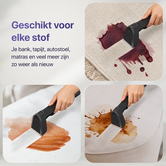 LUMAN 4 in 1 Teppichreiniger - Heizfunktion und Selbstreinigung - Fleckenreiniger - Sitzreiniger - Reiniger für Sofa, Boden, Auto und Teppich - 4 Bürsten - Inklusive Reinigungsmittel - 7 Meter Kabel