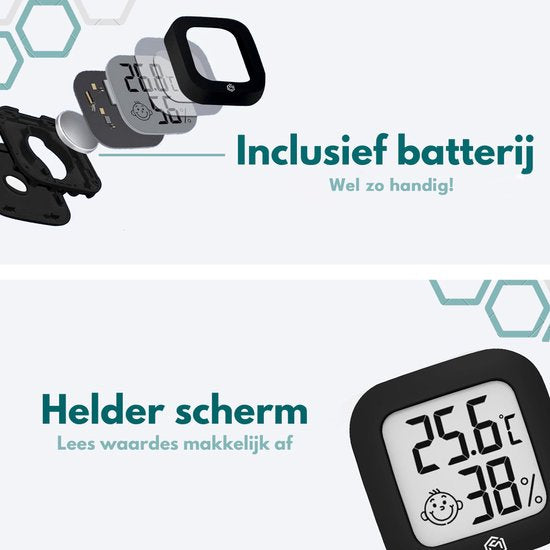 Ease Electronicz Hygrometer - Wetterstation - Luftfeuchtigkeitsmesser - Thermometer für Innenräume - inkl. Batterie und Klebestreifen