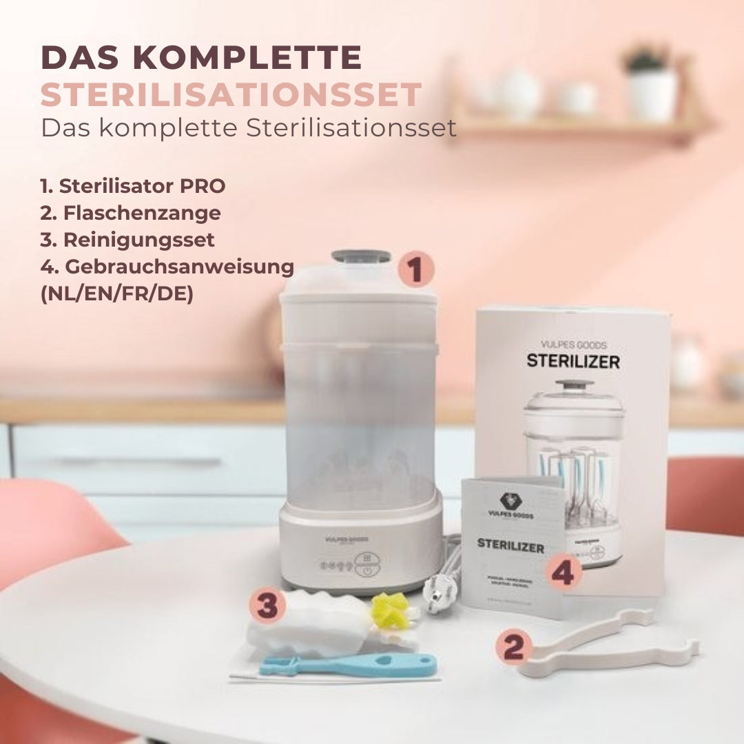 Vulpes Goods BabyCare 5-in-1-Flaschensterilisator elektrisch - Dampfsterilisator mit Trockenfunktion - Flaschensterilisator PRO - inkl. Reinigungsset