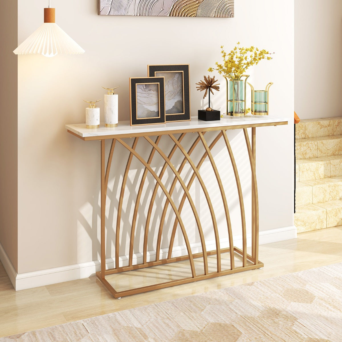 Coast Sideboard Tisch - Marmoroptik mit Metallgestell - 120 x 30 x 80 cm - Weiß/Gold