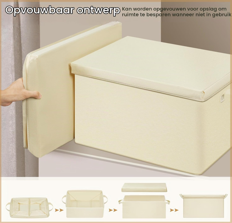 WOLTU Aufbewahrungsbox mit Deckel – Creme – 38 x 27 x 20 cm – Zusammenklappbar, 20 Liter