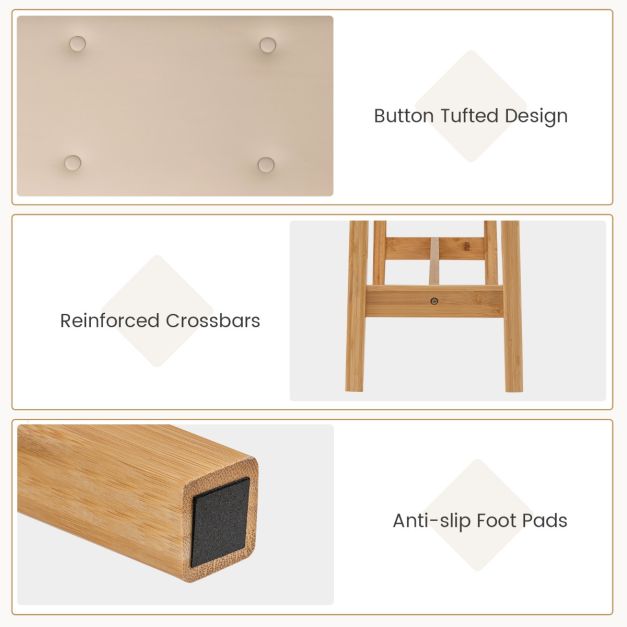 Coast Fußbank 100 cm Beige/Natur – Gepolsterte Bank aus Kunstleder mit Bambusgestell – Schuhbank & Schlafbank bis 200 kg