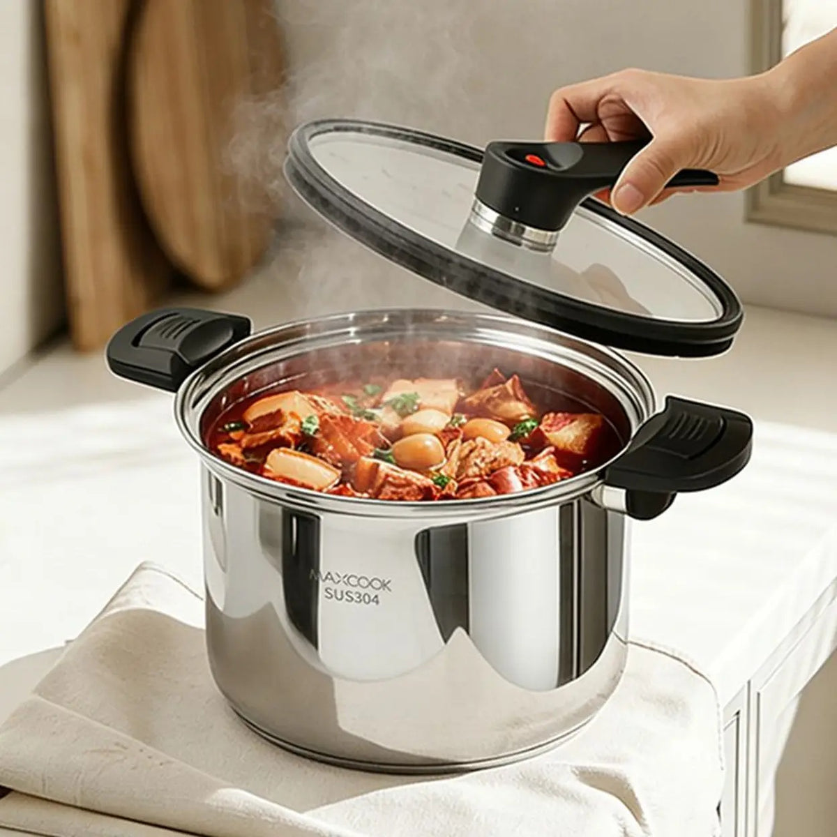 Maxcook Mikrodruck-Suppentopf mit Deckel – Edelstahl 304 – 24 cm – 6 l