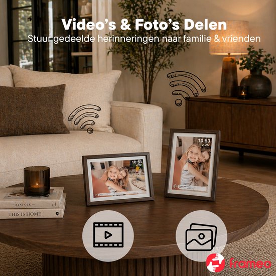 Denver Digitaler Bilderrahmen 10,1 Zoll – Holz – HD – Frameo-App – Fotorahmen – Digitaler Kalender – WLAN – 16 GB – IPS-Touchscreen – PFF1040DW