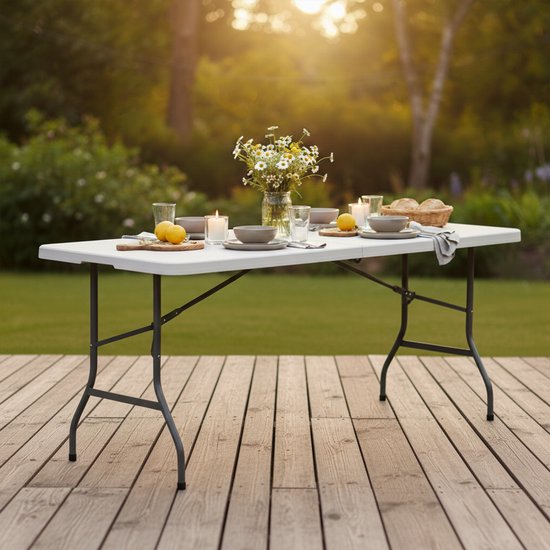 AXI Elba Klappbarer Biertisch – Weiß – 180 x 74 x 75 cm – Zusammenklappbar – Mit Tragegriffen – Perfekt zum Mitnehmen – Stahlrahmen & HDPE-Kunststoff – Tragbar & platzsparend – Bis zu 150 kg