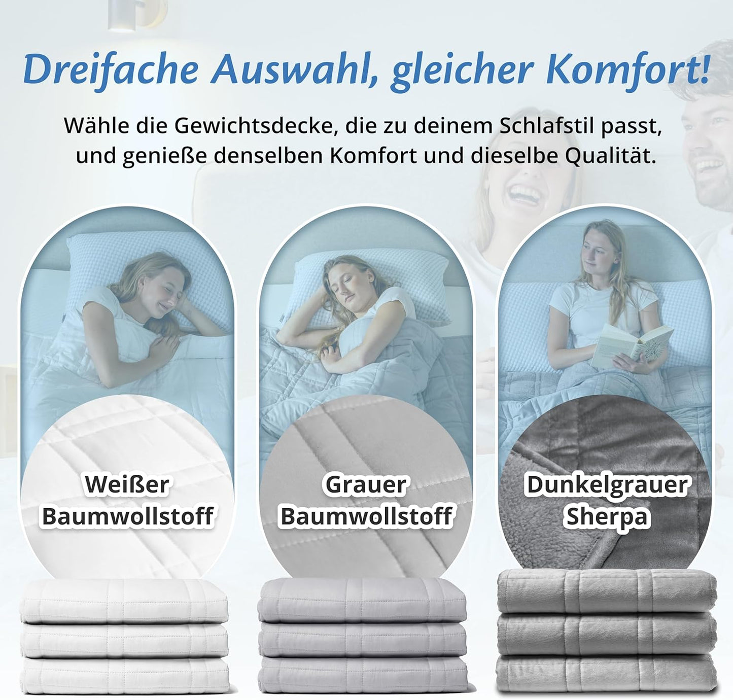 Ella - Gewichtsdecke/ Therapiedecke - 13kg - 200 x 200cm - OEKO-TEX Baumwolle - Hellgrau