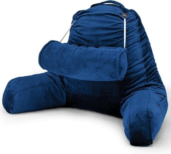 Ella - Lesekissen mit Nackenrolle - Entspannungskissen - Stütze für den unteren Rücken - Samt Marineblau