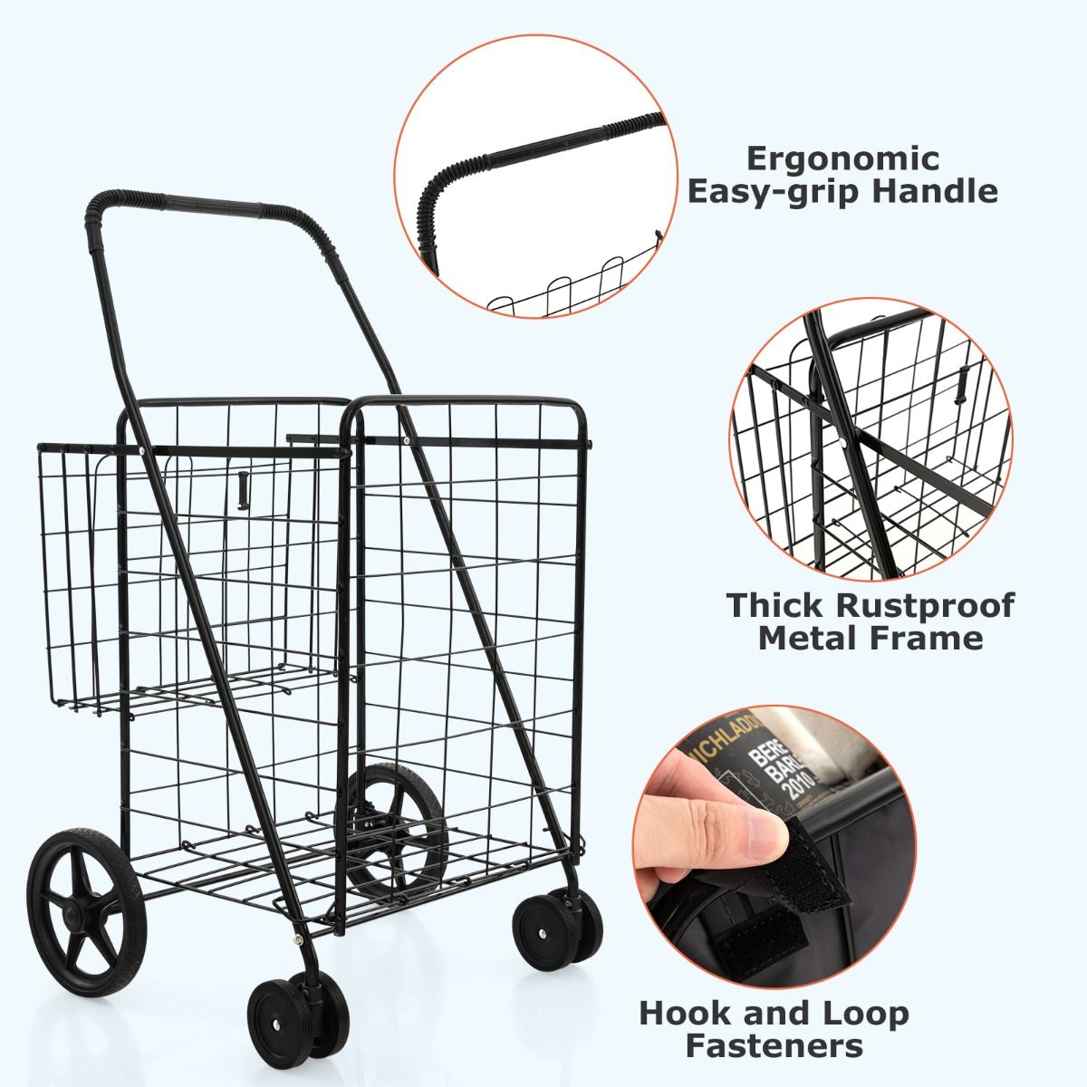 Coast Einkaufswagen - faltbar - 120L - Max. 40 kg - Metall - Schwarz