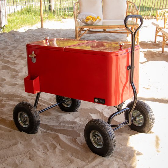 AXI Kühlwagen „Cooler“ in Rot – Handwagen – Kühlbox mit Rädern – 76 l Fassungsvermögen – Kühlbox mit Ablasshahn