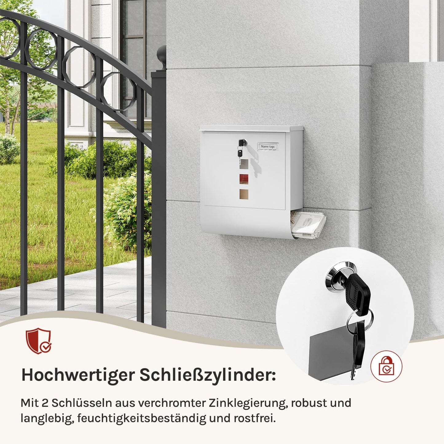 Woltu Wandbriefkasten – 10 × 30,8 × 33,8 cm – Zeitungsfach – Namensschild – Weiß