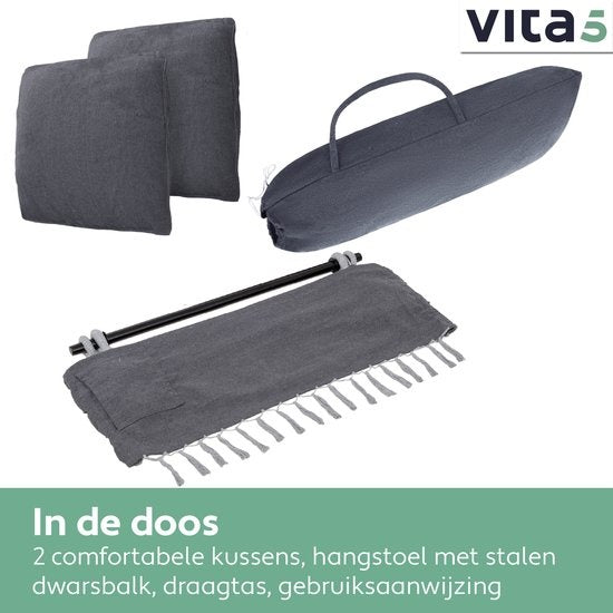 Vita5 XXL Hängesessel | Indoor/Outdoor Hängenest | Inkl. 2 Kissen und Buchbox | Erwachsene & Kinder | Hängesessel bis zu 200kg | Dunkelgrau
